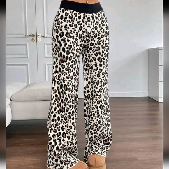 Casual Leopard Print Knit Pants, Autumn/Winter - Picture 1 of 4
